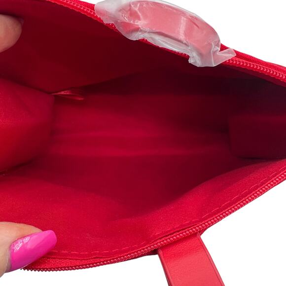 Giorgio Armani Red Beauty Zipper Wristlet Cosmetic Bag Clutch Textured Zip Top - Picture 5 of 11